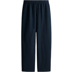 H&M Linen Blend Drawstring Trousers - Navy Blue