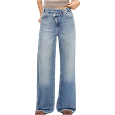 Pull&Bear Crossover Waist Mid Risewide Leg Jeans - Blue
