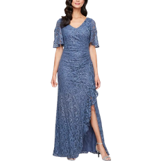 Plus size lace dress Alex Evenings Long V Neck Sequin Lace Gown - Wedgewood