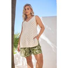 Brown Tank Tops Yours Curve Natural Brown Metallic Crochet Knitted Vest Top - Brown
