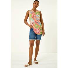 Orange Tank Tops Roman Burnout Leaf Print Vest Top - Orange