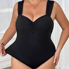 5XL Shapewear & Under Garments Shein Women's Plus Size Ruched Front Knitted Bodysuit - Elastic Black Camisole