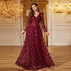 Shein Women's V-Neck Long Sleeve Party Dress - Sequined And Embroidery Accents