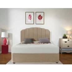 Bedsland Elegant Linen Divan Bed Set 48 Inch Curved Headboard 2 Storage Drawers 10 Spring Foam Mattress