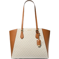 Michael Kors Taryn Large Signature Logo and Leather Tote Bag - Vanilla/Acorn
