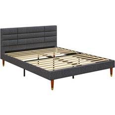 Upholstered Bed Frame w/ Wooden Slat No Box Spring Needed - Grey