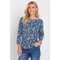 Petite Women's Ditsy Floral Slash Neck Top - Navy Blue
