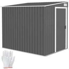OutSunny Metal Sheds OutSunny 7 x 5FT Garden Shed w/ Foundation Lean to Metal Tool Shed Dark Grey (Building Area )