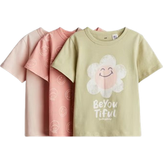 H&M Gul 3-Pack Trikåtopp Med Tryck - Rosa