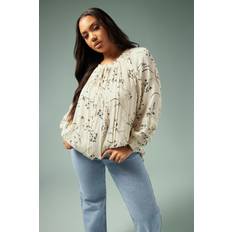 Viscose Blouses Yours Floral Tie Neck Pintuck Top - White