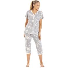 Lightweight Floral Capri Pyjama Set - Light Grey
