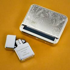 Lighters Personalised Memento Company Personalised Tobacco Tin And Silver Lighter Set 9.2 x 2.2 x 8.3 cm