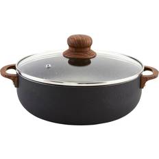 Imusa 13.5qt Black Stone Aluminum Speckled Nonstick Caldero Glass and Wood Look Handles with lid 3.37 gal