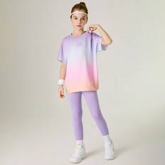 Tween Girls 2-delade Set T-shirt Leggings Yoga Sports Workout Byxor - Multifärgad