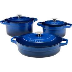 Procook Piece Graduated Blue Cast Iron Casserole Dish Cookware Set with lid 3 Parts