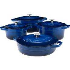 Procook 4 Piece Graduated Blue Cast Iron Casserole Dish Cookware Set with lid 4 Parts