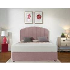Divan with drawers Bedsland Elegant Linen Divan Bed Set 48 Inch Curved Headboard 2 Storage Drawers 10 Spring Foam Mattress Pink