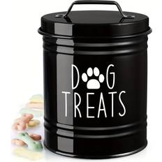 Temu Rustic Metal Dog Food Storage Container Round Pet Treat Jar For Small