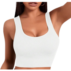 Shein Basic Solid Ribbed Knit Yoga Sports BraShockproof Gathering No Steel Ring Sports Bra For Women Womens Activewear