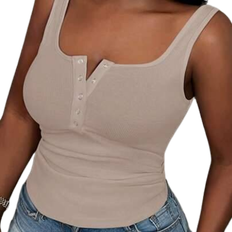 Shein Slaydiva Casual All-Match White Cami Top With Deep U-Neck And Racerback-C
