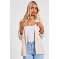 Solid Colours Blazers Quiz Stone Textured Ruched Sleeve Blazer - Beige