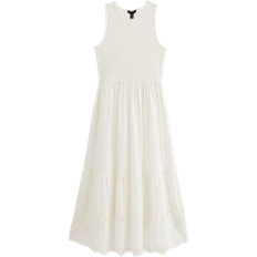 New Look Rib Racerback Broderie Anglaise Embroidered Midi Dress - White