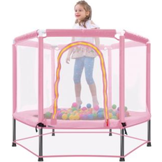 Trampolines LOVMOR 55 Inch Toddlers Trampoline with Safety Enclosure Net and Balls
