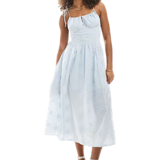New Look Women's Floral Embroidered Cotton Midi Dress - Blue