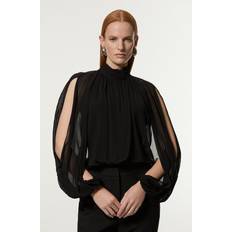 Karen Millen Underwear Karen Millen Viscose Georgette Cady Lace Insert Bodysuit - Black