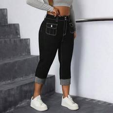Shein Plus Size Elastiska Jeansbyxor - Svart