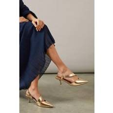 Wallis Womens Wide Fit Evelyn Asymmetric Slingback Kitten Heel Court Shoes - Gold