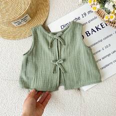 6-9M Tank Tops Children's Clothing Shein Cute Babygirl Bowknot Back Racerback Tank Top - Green