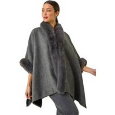 Grey Capes & Ponchos Roman Textured Faux Fur Trim Cape - Grey
