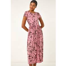 Roman Floral Print Stretch Midi Dress - Pink