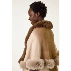 Natural Capes & Ponchos Roman Contrast Faux Fur Trim Cape - Natural