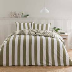 Dunelm Kent Broad Stripe Cotton & Pillowcase Set Duvet Cover Green (200x200cm)