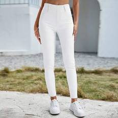 Shein Jeans Shein Enkla Jeansbyxor Lämpliga För Sommaren - Vitt