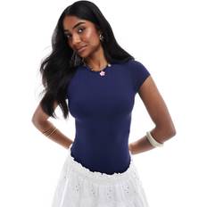 Blue Shapewear & Under Garments Bershka Polyamide Short Sleeve Bodysuit - Navy