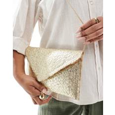 Glamorous Metallic Straw Envelope Clutch Bag - Gold