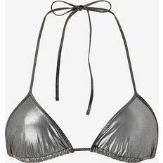 Silver - Women Swimwear Mango Metallic Effect Triangle Bikini Top - Silver