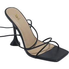 Shein Square Toe Strappy Leg Wrap Around Heeled Sandals
