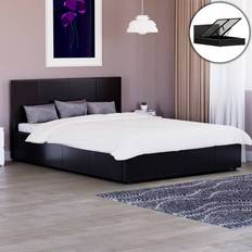 Home Discount Lisbon Ottoman Bed Frame Faux Leather Storage Double Black 144x200cm