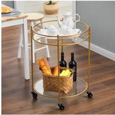 Living and Home Modern Metal 2-Tier Drinks on Wheels Gold One Size Trolley Table