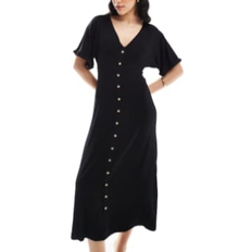 ASOS DESIGN Sort tea-midikjole med opsmøgne ærmer og knapper foran-Black