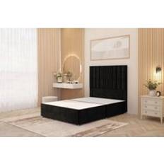 Somnior Alexas Divan Base with 54 Floor Standing Headboard Plush Velvet - Black - Single Continental Bed