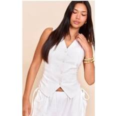 PrettyLittleThing Premium Linen Blend V Neck Waistcoat - White