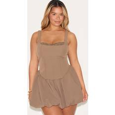 PrettyLittleThing Shape Mocha Lace Trim Corset Top - Brown