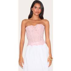 Corsets PrettyLittleThing Textured Sheer Floral Lace Corset - Pale Rose