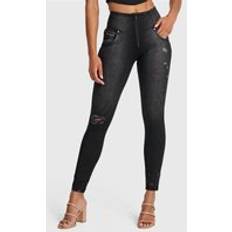 Wrup Snug Distressed High Waisted Full Length Jeans - Black