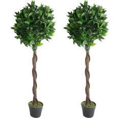 Leaf Pair of 120 cm Twisted Trunk Topiary Bay Laurel Ball Trees Artificial Plant